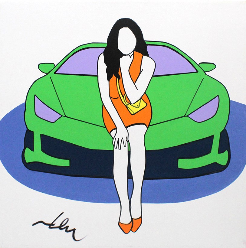 MARCO LODOLA, "Donna seduta su auto sportiva verde", Anni 2000