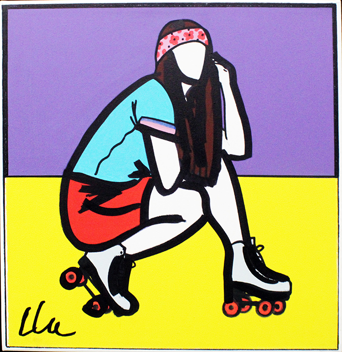 MARCO LODOLA, "Donna su pattini a rotelle su sfondo viola-giallo", Anni 2000
