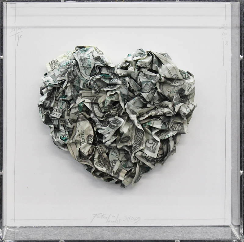 PETER HIDE, HEART (monocromo verde dollaro), 2022