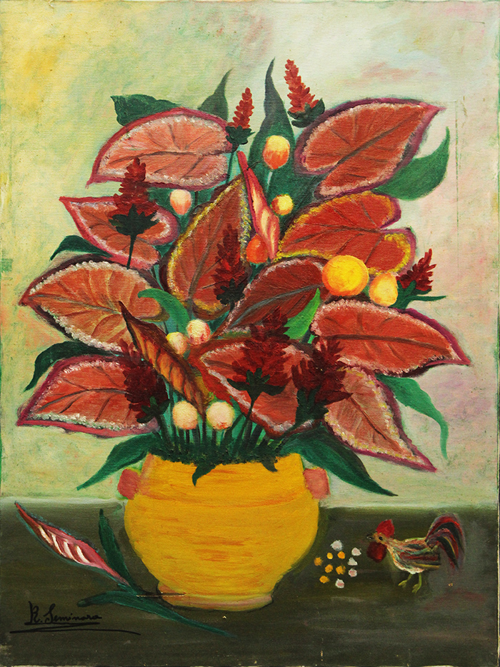 R. SEMINARA, "Vaso di Fiori con Gallo", 1982