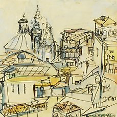 ORFEO TAMBURI, "Veduta di città", anni 80' circa