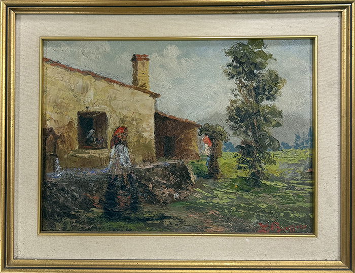 LEONARDO BAZZARO, "Casolare con personaggi"