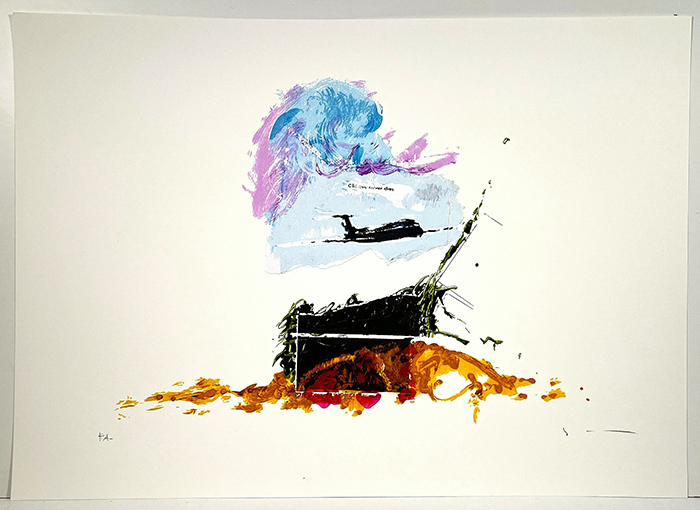 MARIO SCHIFANO, "Paesaggio anemico con aereo"