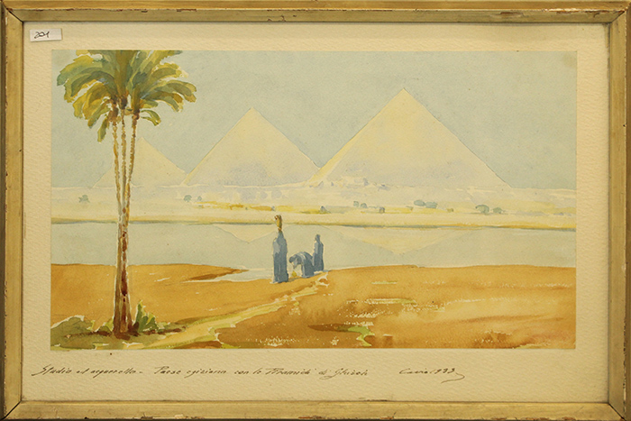 ANONIMO, "Paese Egiziano con le Piramidi di Ghiseh", Cairo, 1933