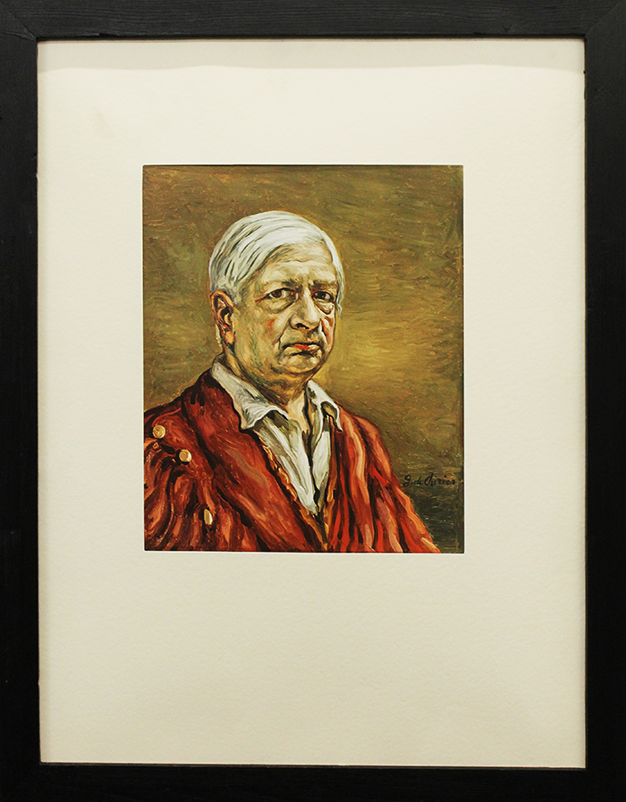 GIORGIO DE CHIRICO, "Autoritratto con casacca rossa", ripreso dal dipinto del 1960
