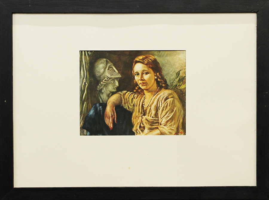 GIORGIO DE CHIRICO, "Ritratto di Isabella Far con busto di Minerva", ripreso dal dipinto del 1946