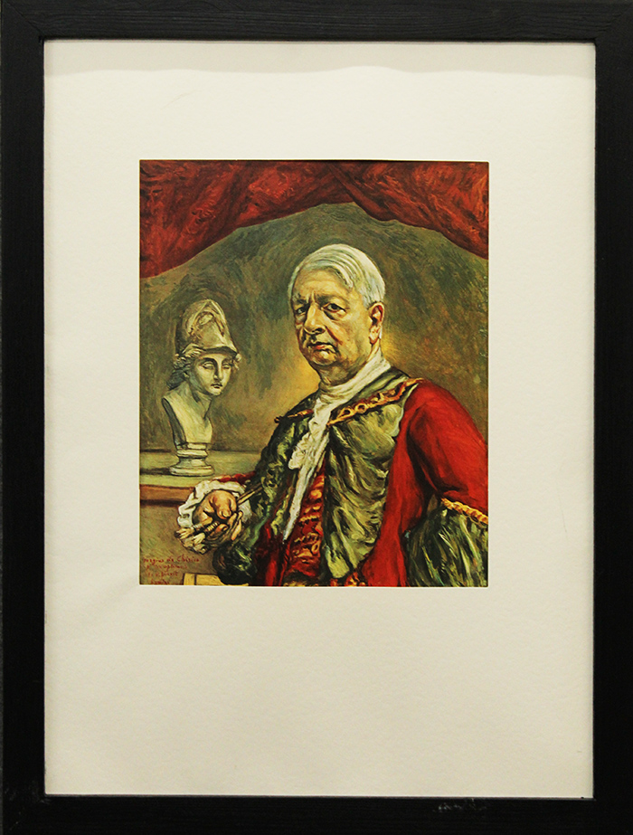 GIORGIO DE CHIRICO, "Autoritratto con busto di minerva", ripreso dal dipinto del 1962