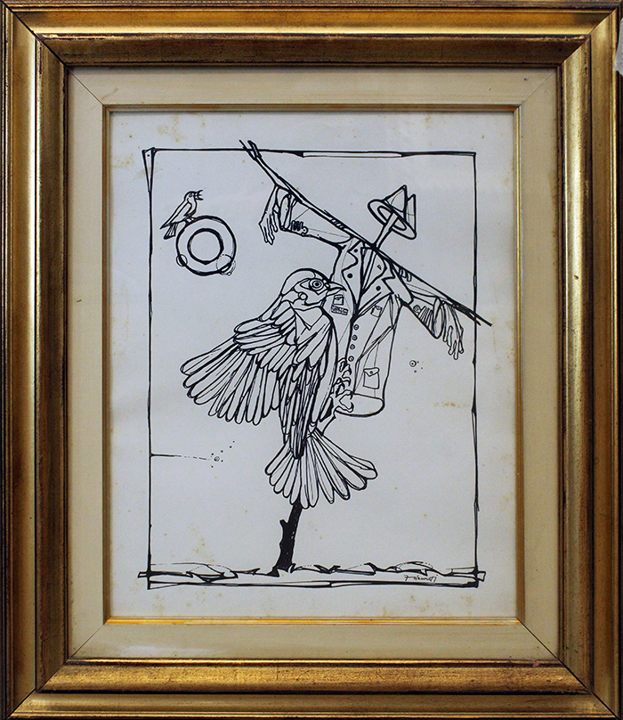 FRANCESCO CASORATI, anni 80', "spaventapasseri con uccelli"