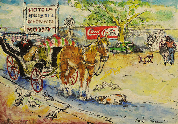 WALTER PIACESI, "Vetturale in attesa lungo un viale", 2021