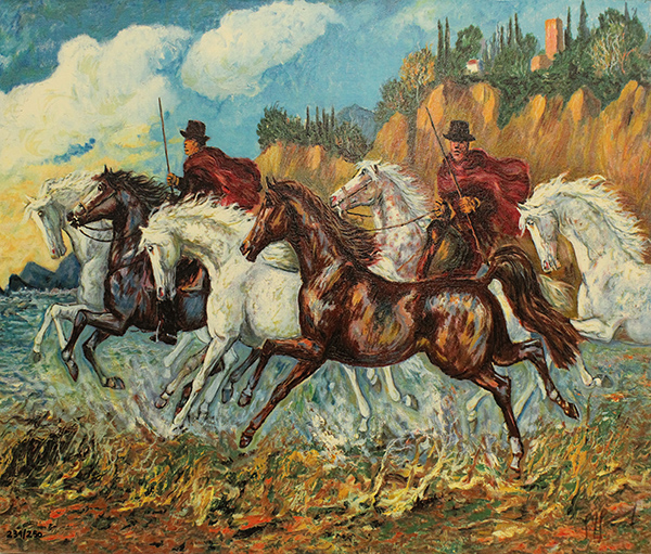 GIOVAN FRANCESCO GONZAGA "Butteri e mandria di cavalli in spiaggia"