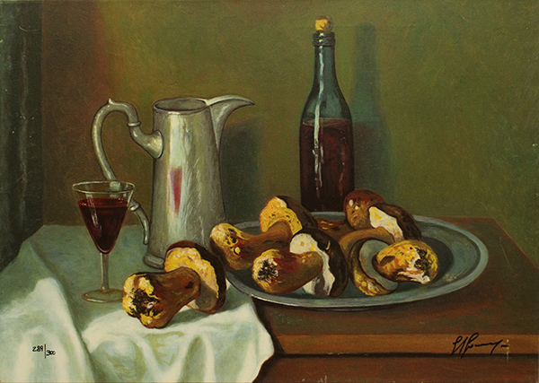 GIOVAN FRANCESCO GONZAGA "Natura morta con funghi e vino"