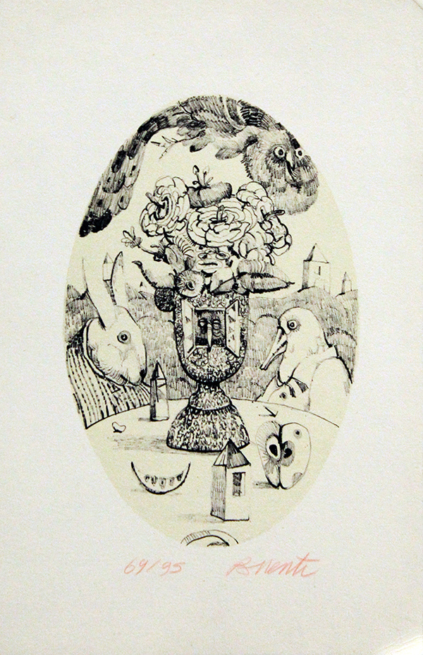 ANTONIO POSSENTI, "Vaso di fiori nel paesaggio", anni '80