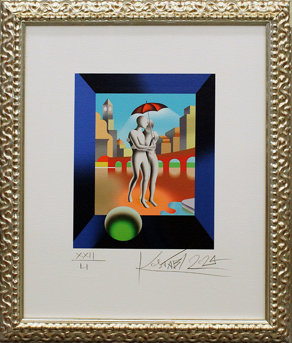 Mark Kostabi "Figure sotto l'mbrello " 2024