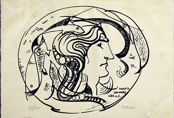 LIDO BETTARINI, "Moneta di gelone" 480 a.c., 1973