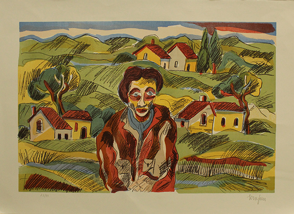 SERAFINI GIUSEPPE "Paesaggio con ritratto" anni 80' circa