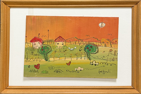 LUCA GIOVAGNOLI, "Le case, i due alberi, le due auto e i due cuori", 1995