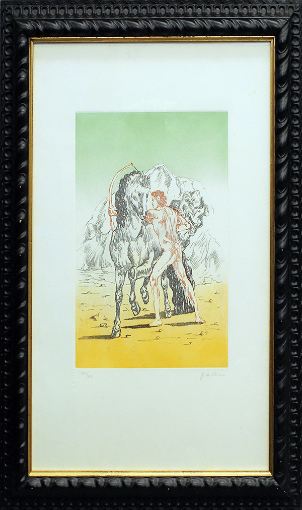 GIORGIO DE CHIRICO, "Arciere con cavallo", 1972
