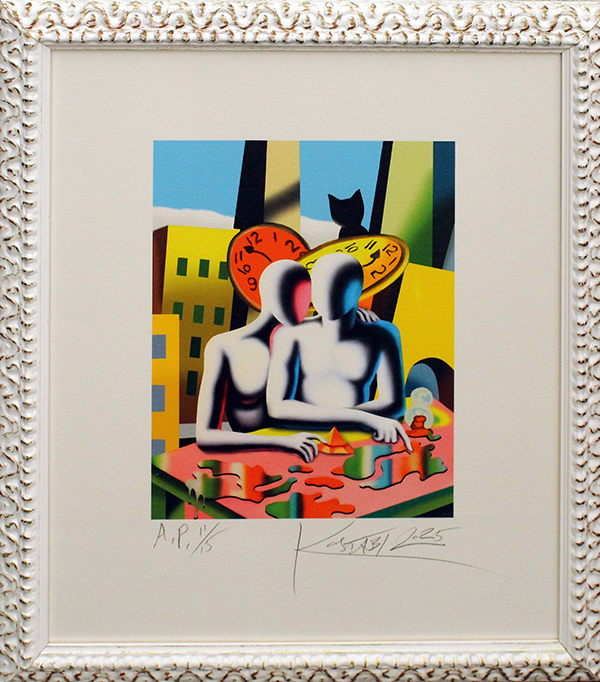Mark Kostabi "Coppia con gatto" 2023