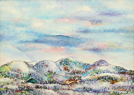 GIOVANNI OMICCIOLI, "Casa verde tra le colline nevose", 1973