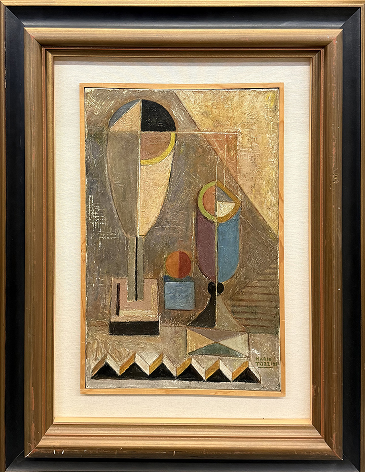 MARIO TOZZI, "Natura morta con bicchieri e arancia", 1959
